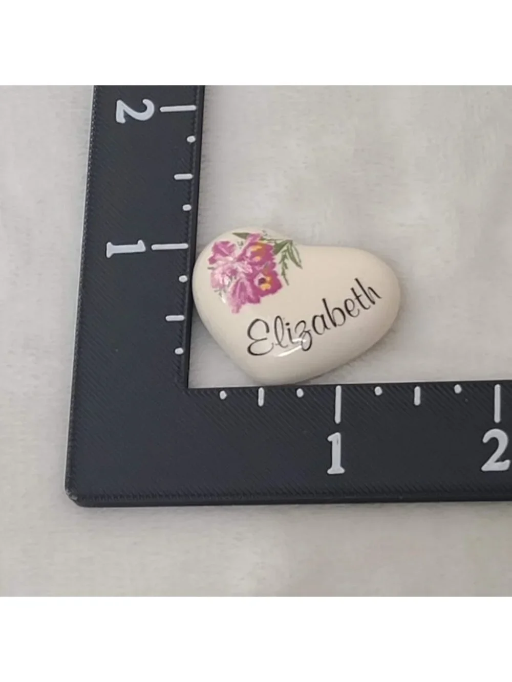 Vintage Quality Gifts Elizabeth Ceramic Heart Name Pin Pink Purple Floral